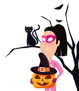 262x300 Happy Halloween Cat In Tree Supergirl Vector Illustration Royalty
