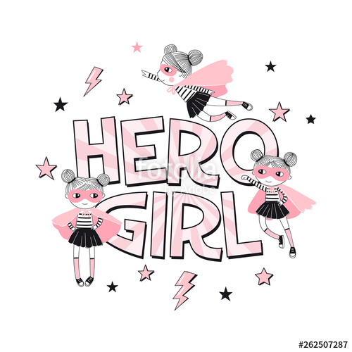 500x500 Hero Girl Typhographic Print With Little Cartoon Supergirl