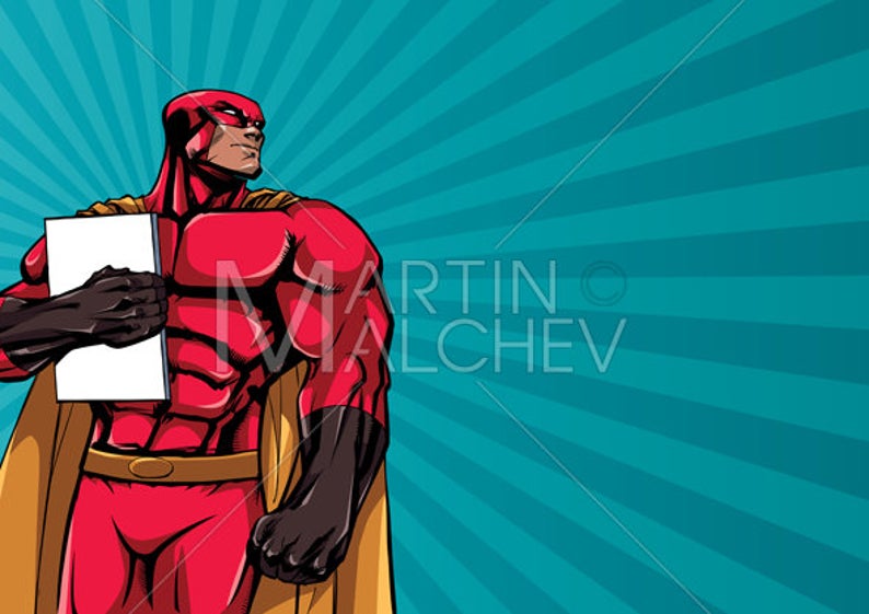 794x561 Superhero Holding Book Ray Light Background Vector Etsy