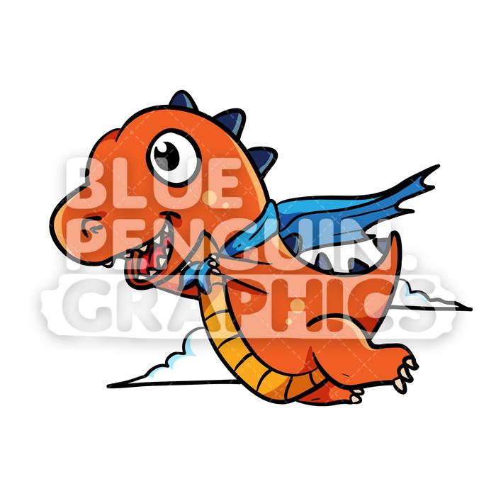 700x700 Dino Superhero Flying Vector Cartoon Clipart Illustration Blue