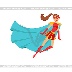 300x300 Girl Superhero Flying In Red Costume With Blue Cape