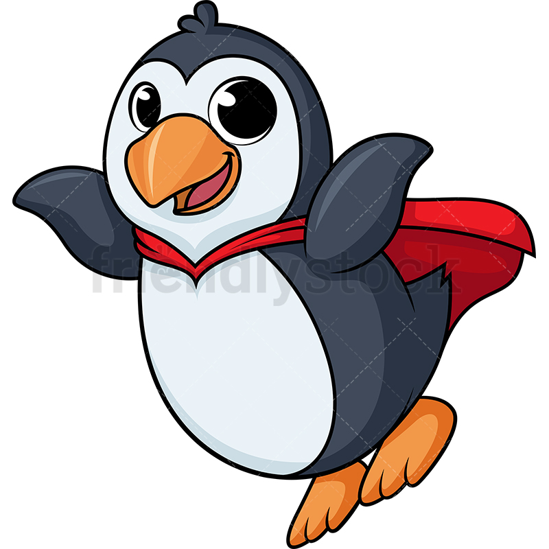 800x800 Penguin Superhero Flying Cartoon Clipart Vector