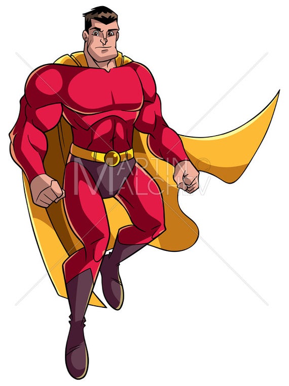 570x760 Superhero Flying Vector Cartoon Illustration Man Cape Etsy