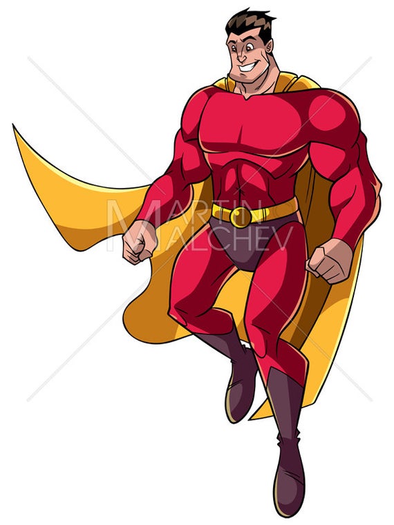 570x760 Superhero Flying Happy Vector Cartoon Illustration Hero Etsy