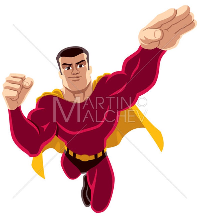 794x871 Superhero Flying Vector Cartoon Clipart Illustration Super Etsy
