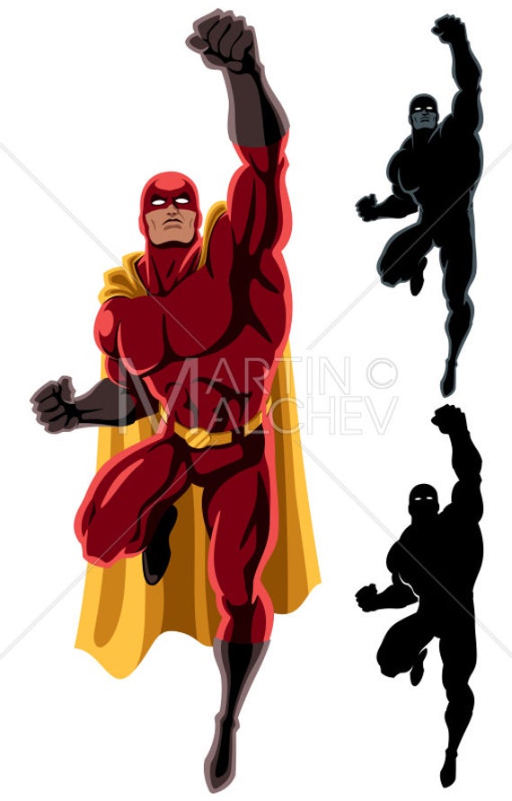570x892 Superhero Flying Vector Clipart Illustration Super Hero Etsy