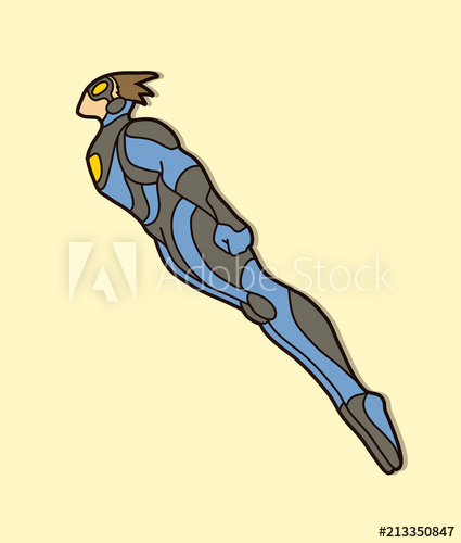 425x500 Superhero Flying Action, Cartoon Superhero Man Jumping Graphic