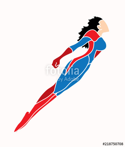 425x500 Superhero Flying Action, Cartoon Superhero Woman Jumping Graphic