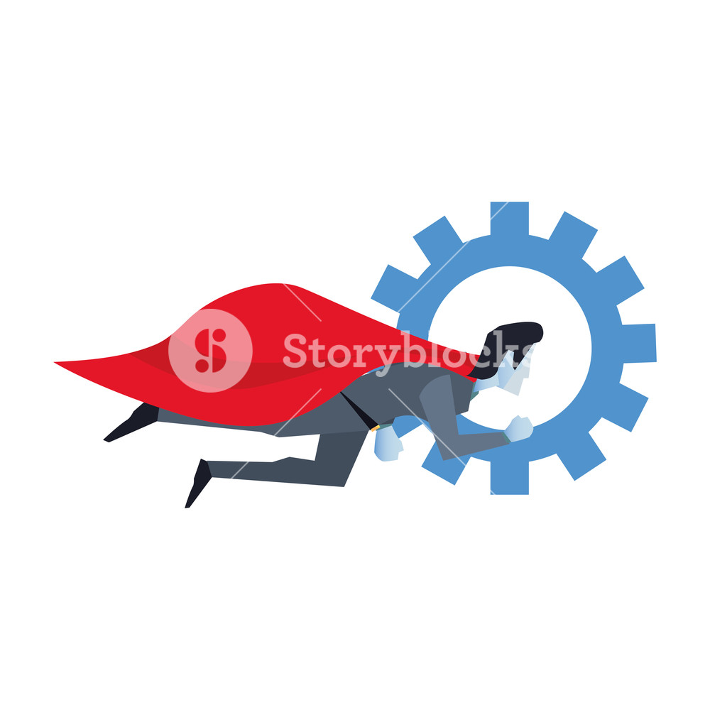 1000x1000 Businessman Superhero Flying With Gear Vector Illustration Royalty