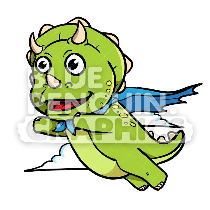 700x700 Cute Green Dino Superhero Flying Vector Cartoon Clipart Blue