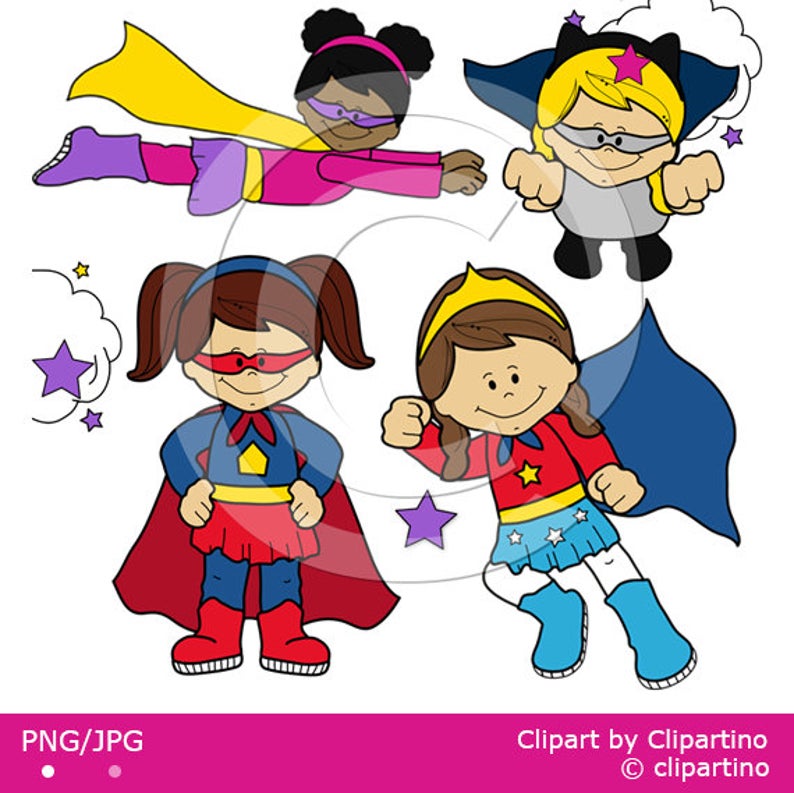 794x793 Superhero Girls Clipart Commercial Use Superhero Kids Vector Etsy
