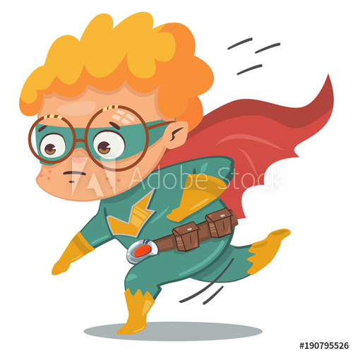 500x500 Superhero Kid In Green Costume In Cloak Vector Cartoon Character