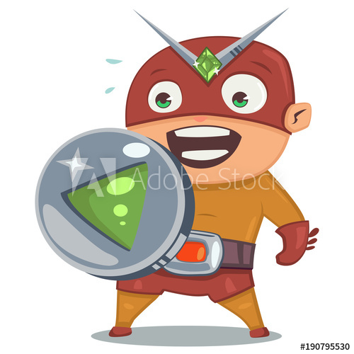 500x500 Superhero Kid In Orange Costume With Shield Vector Cartoon