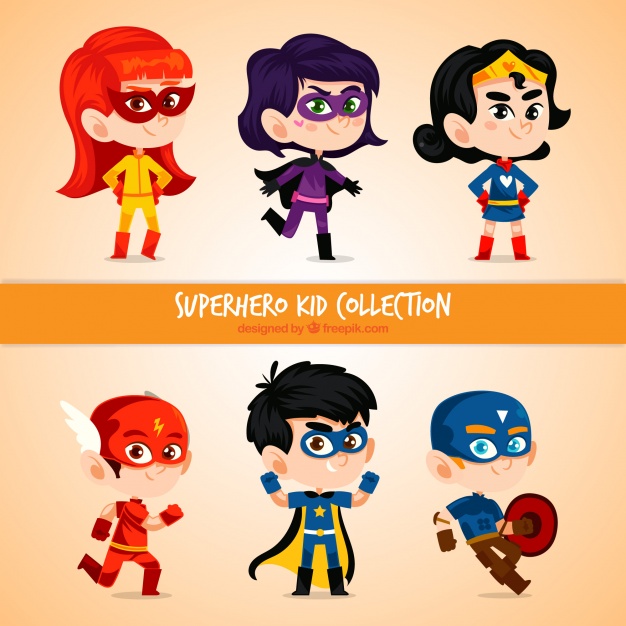 626x626 Superhero Kid Set Vector Free Download