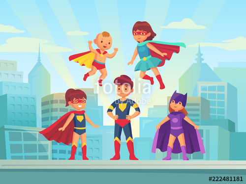 500x375 Superhero Kids Team Comic Hero Kid In Super Costume With Cloak