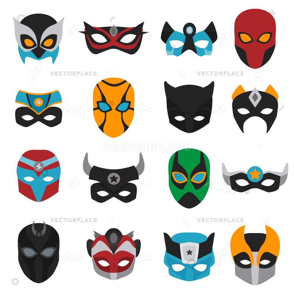 1000x1000 Set Female Male Superhero Masks Various Vector Illustration