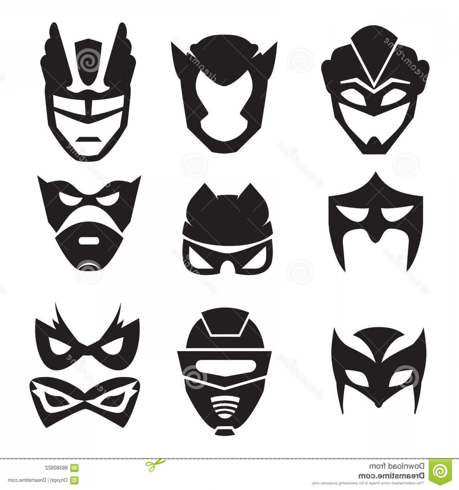 1560x1668 Stock Illustration Black Silhouette Superheroes Masks Vector