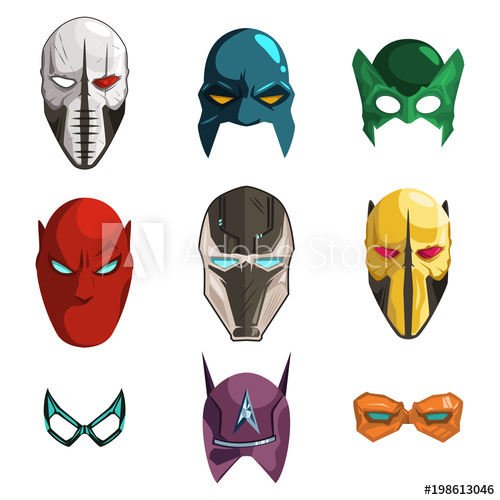 500x500 Superhero Mask On Face And Eyes Vector Cartoon Comics Set Isolated