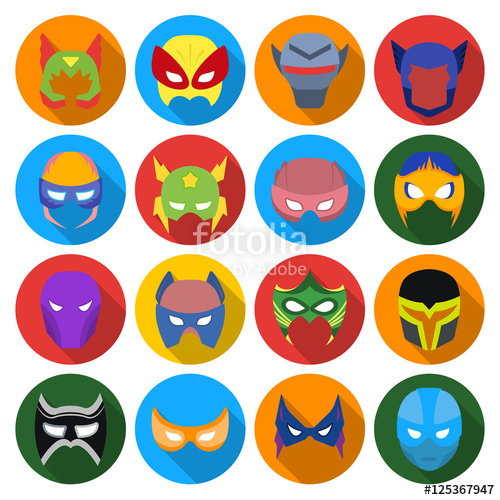 500x500 Superhero Mask Set Icons In Flat Style Big Collection