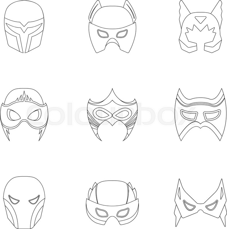 792x800 Superhero Mask Set Icons In Outline Stock Vector Colourbox