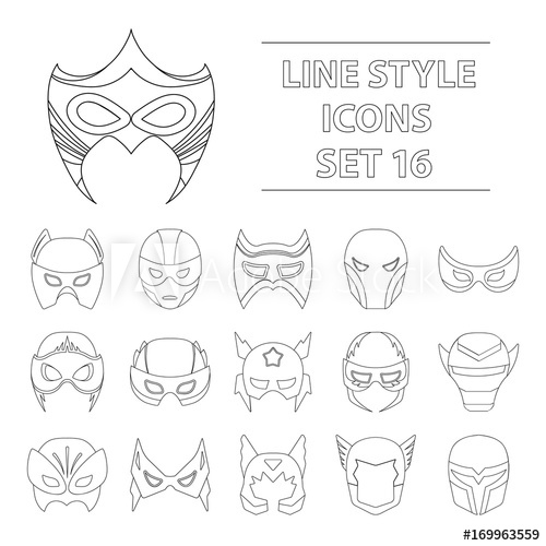 500x500 Superhero Mask Set Icons In Outline Style Big Collection