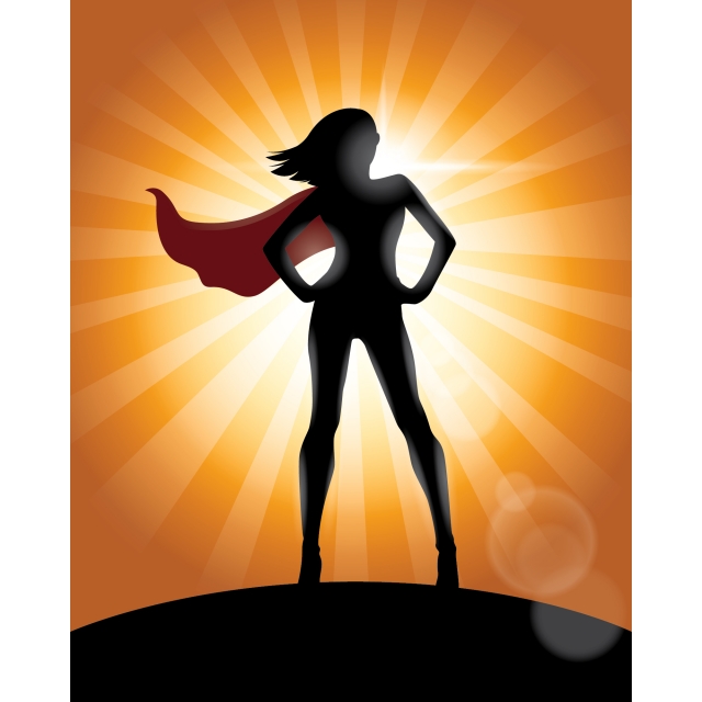 640x640 Superhero Girl Standing With Cape Waving In The Wind Silhouette