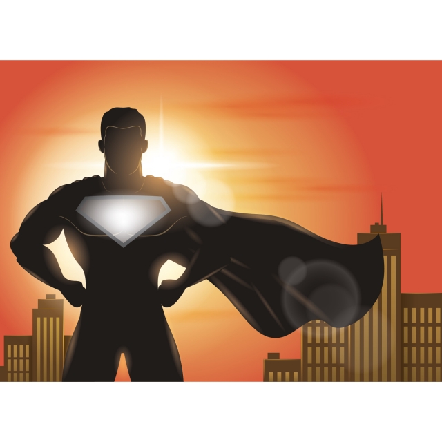 640x640 Superhero Standing With Cape Waving In The Wind Silhouette