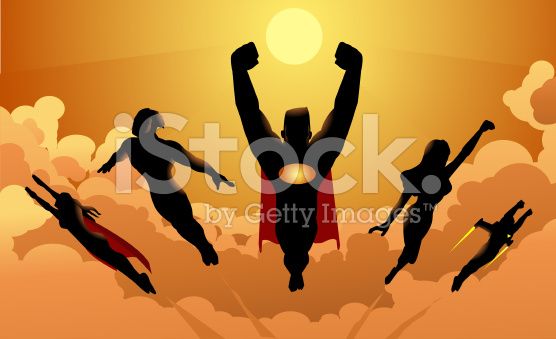 556x339 A Silhouette Style Illustration Of A Superhero Team Flying