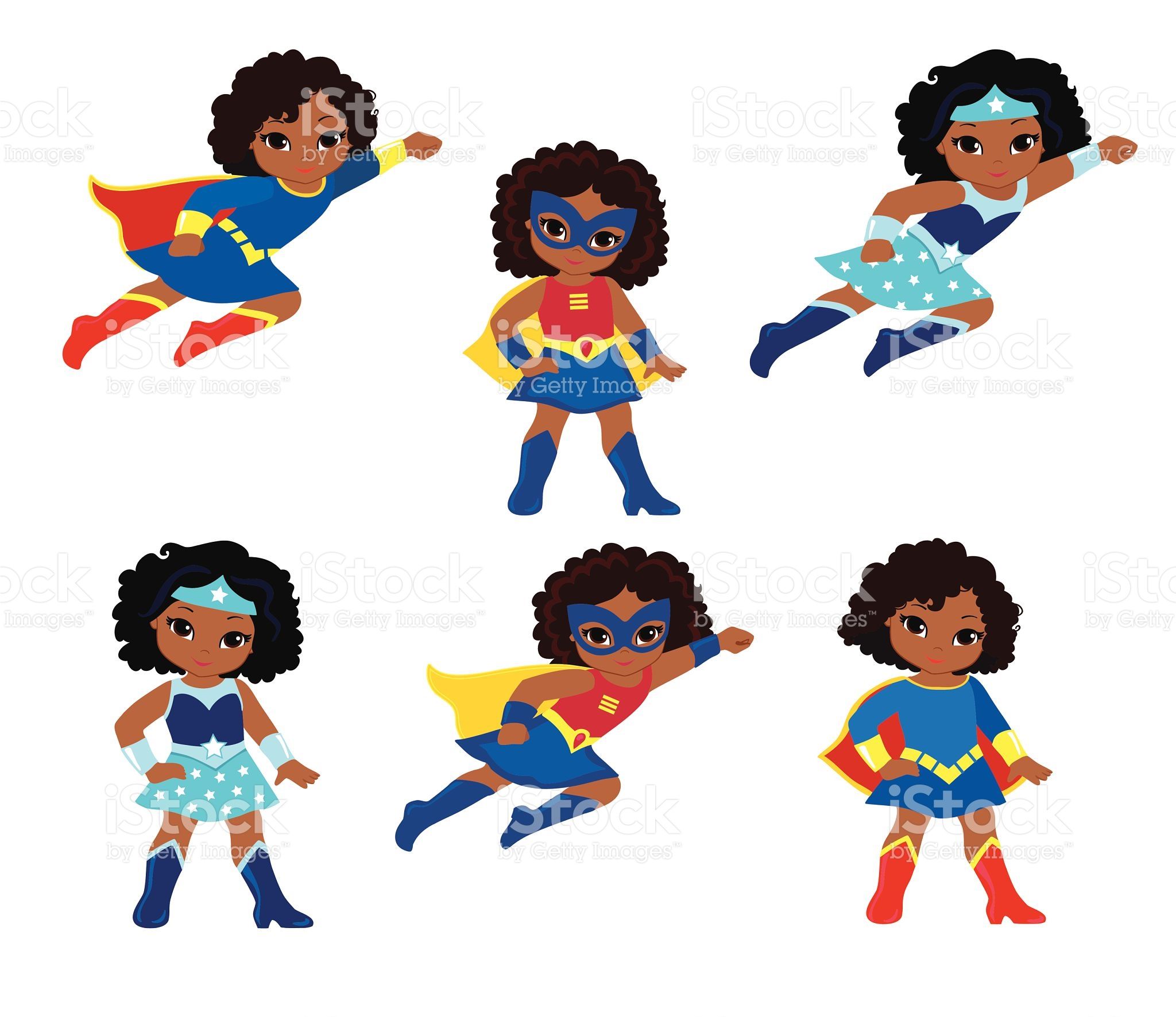 2048x1772 African American Cute Superhero Girl Vector Clip Art Set Fare