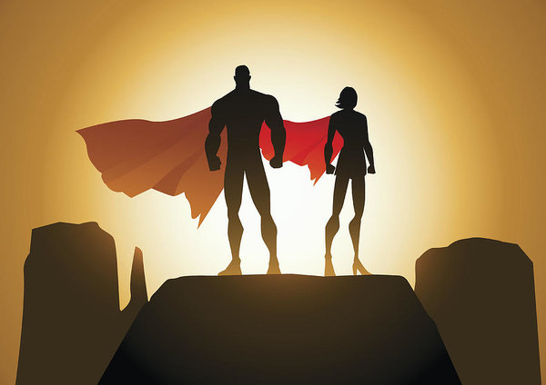 600x424 Superhero Couple Silhouette Vector Art Print
