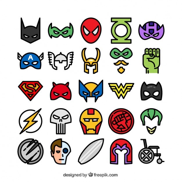 626x626 Colored Superhero Icons Vector Free Download