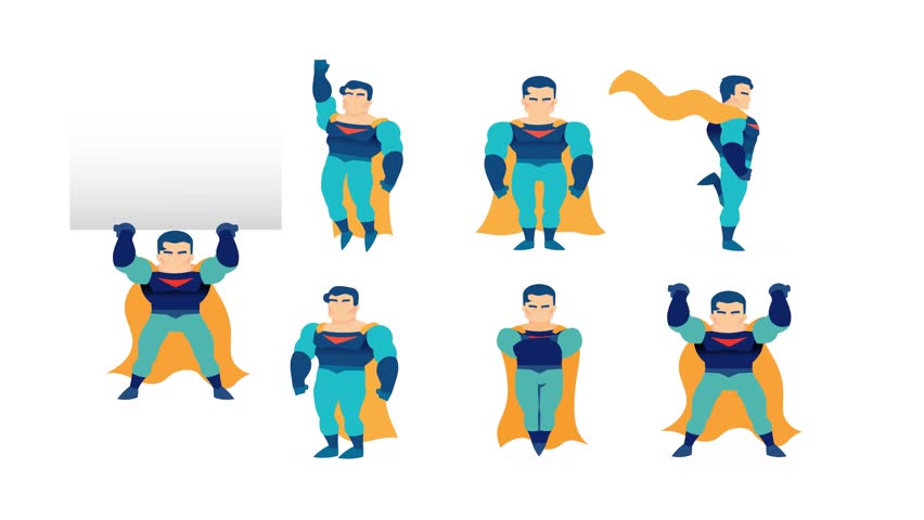 852x480 Set Superhero Vector Male Character Stock Footage Video
