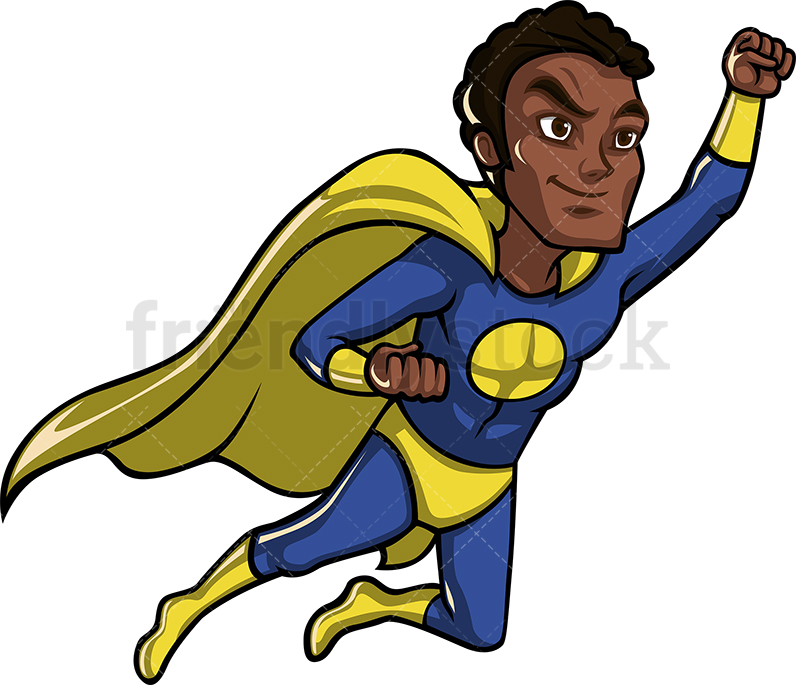 796x685 Flying Black Superhero With Cape Cartoon Clipart Vector