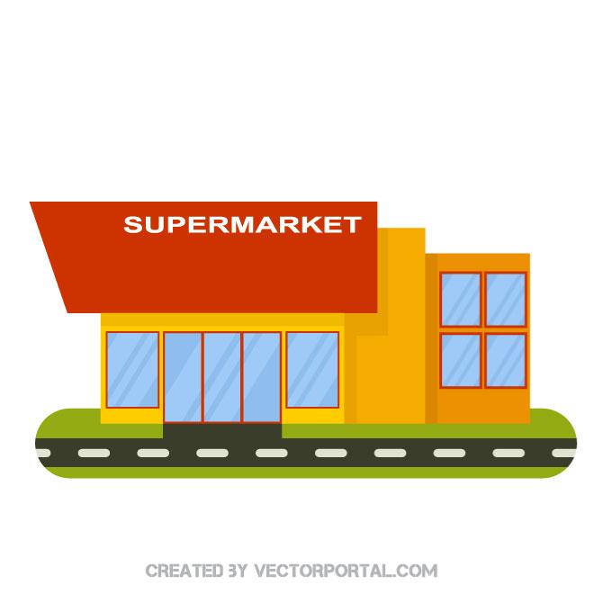 660x660 Supermarket Building Vector Image