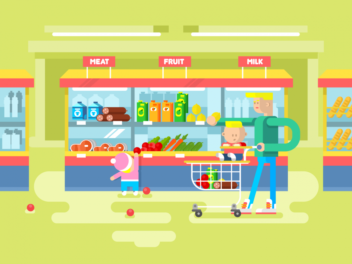 1160x870 Supermarket Design Flat Illustration