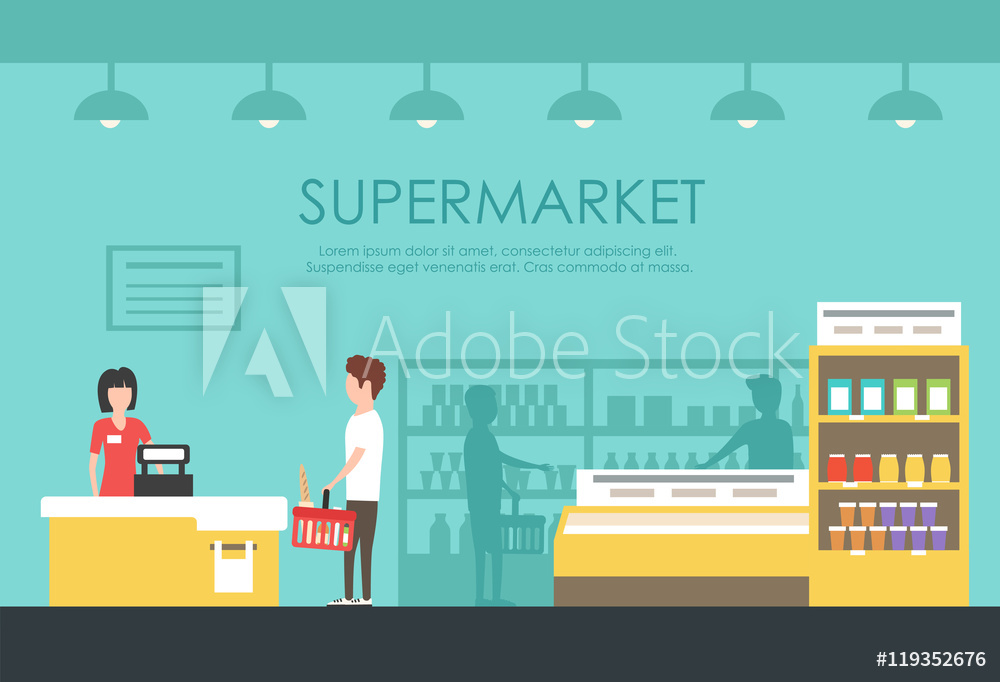 1000x682 Fotografie, Obraz People In Supermarket Vector Flat Illustration