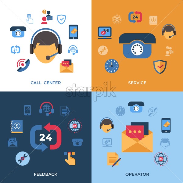 600x600 Call Center And Business Feedback Support Icons Infographics
