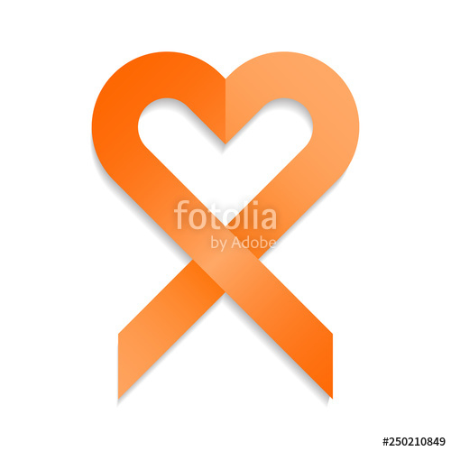 500x500 Orange Ribbon Vector Illustration In Heart Shape For Support
