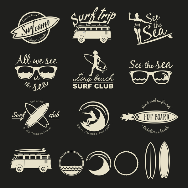 600x600 Surf Logos Black Vector Set Free Download