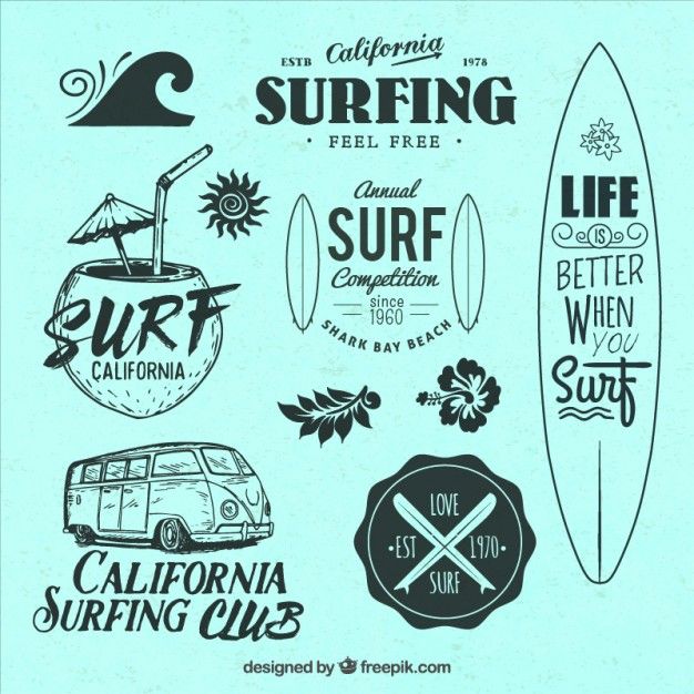 626x626 Selection Of Surf Themed Badges Free Vector A Tracing
