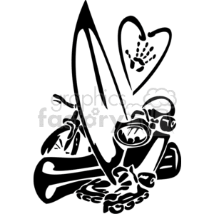 300x300 Scub Gear On The Beach With Surf Board Clipart Royalty Free Gif