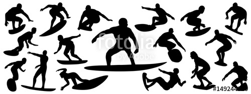 500x188 Surfing Silhouette, Vector Set Of Surfer Silhouette, Surf Vector