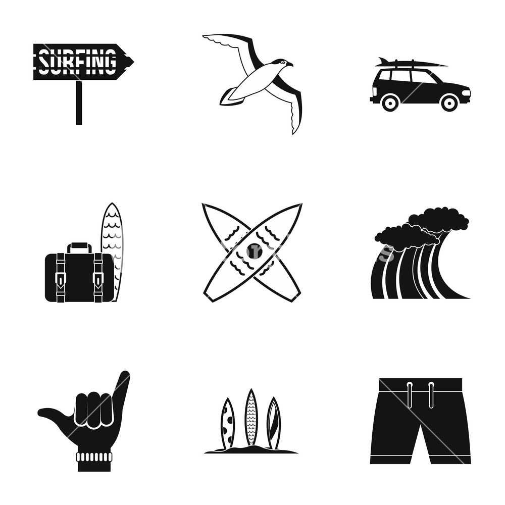 1000x1000 Swimming On Surf Icons Set Simple Illustration Of Swimming