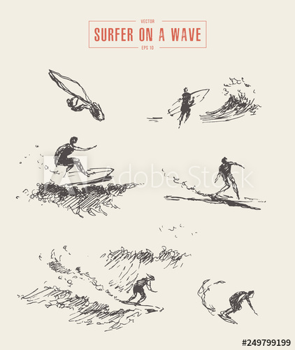 422x500 Collection Sketches Surfer Wave Drawn Surf Vector