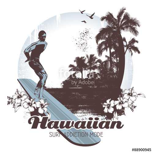 500x498 Retro Hawaiian Surf Scene With Rider Stock Image And Royalty Free