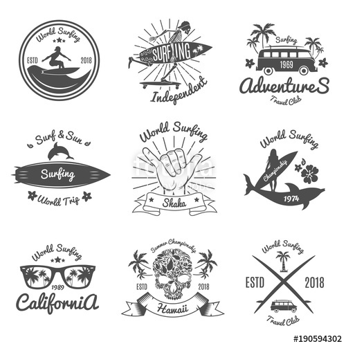 500x500 Set Of Vintage Emblem Surfing Vector Illustration Stock Image