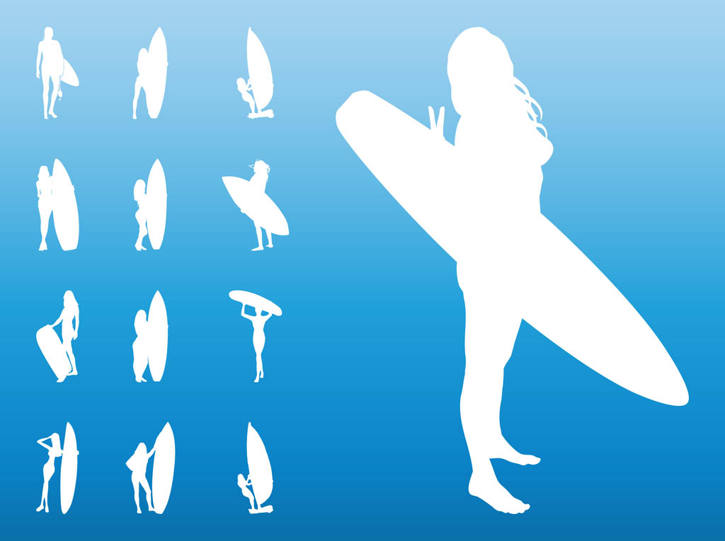 1024x765 Surfer Girls Silhouettes Vector Art Graphics