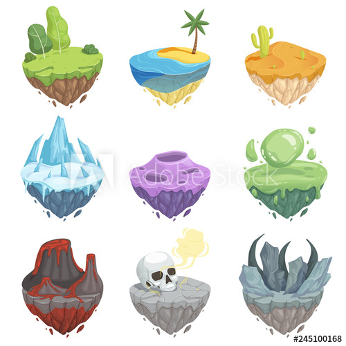 500x500 Isometric Islands Cartoon Landscape With Rock Ice Grass Ground