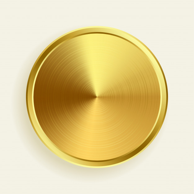 626x626 Realistic Gold Metallic Button In Brushed Surface Texture Vector