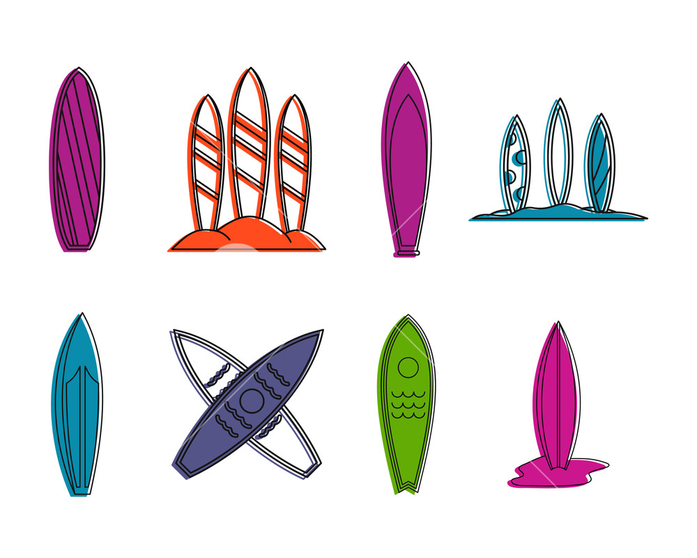 1000x800 Surfboard Icon Set Color Outline Set Of Surfboard Vector Icons